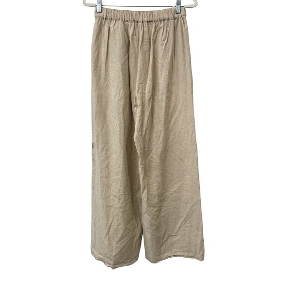 Madewell Pant Small Pull On Elastic Waist Linen Blend Wide Leg Beige Tan Coastal - Picture 4 of 9